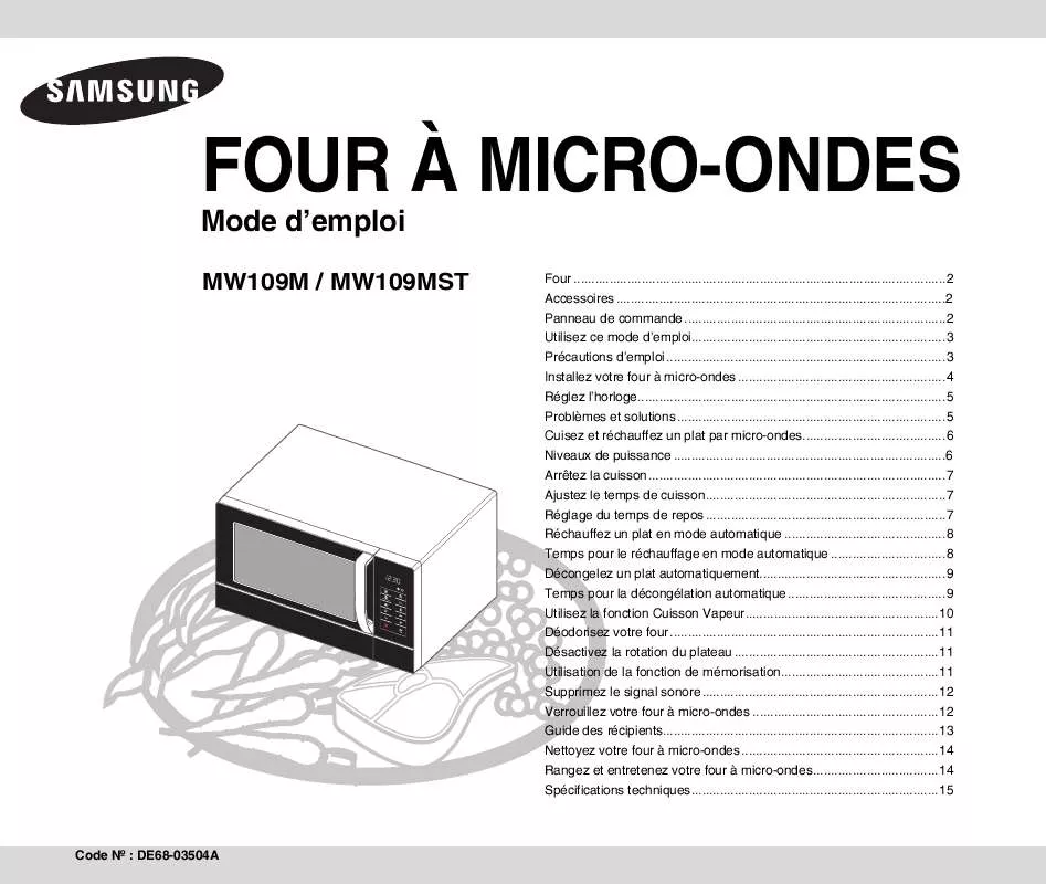 Mode d'emploi SAMSUNG MW109M-S