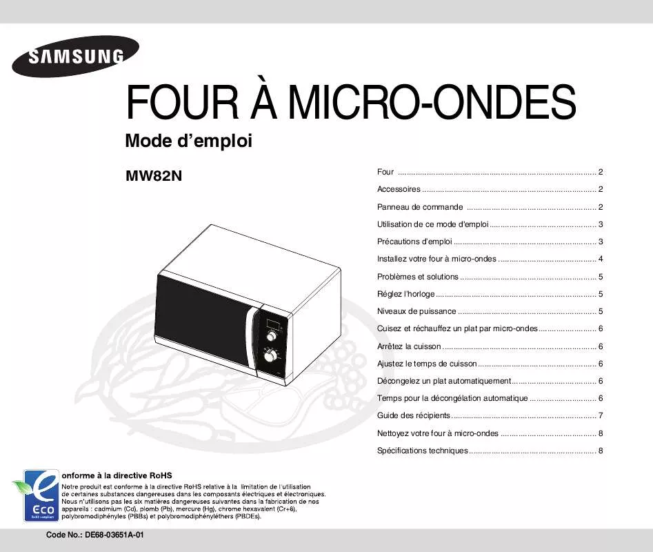 Mode d'emploi SAMSUNG MW82N-BX