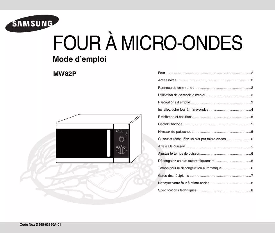 Mode d'emploi SAMSUNG MW82P-BX