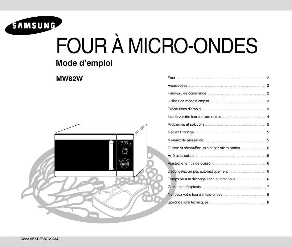 Mode d'emploi SAMSUNG MW82W-S