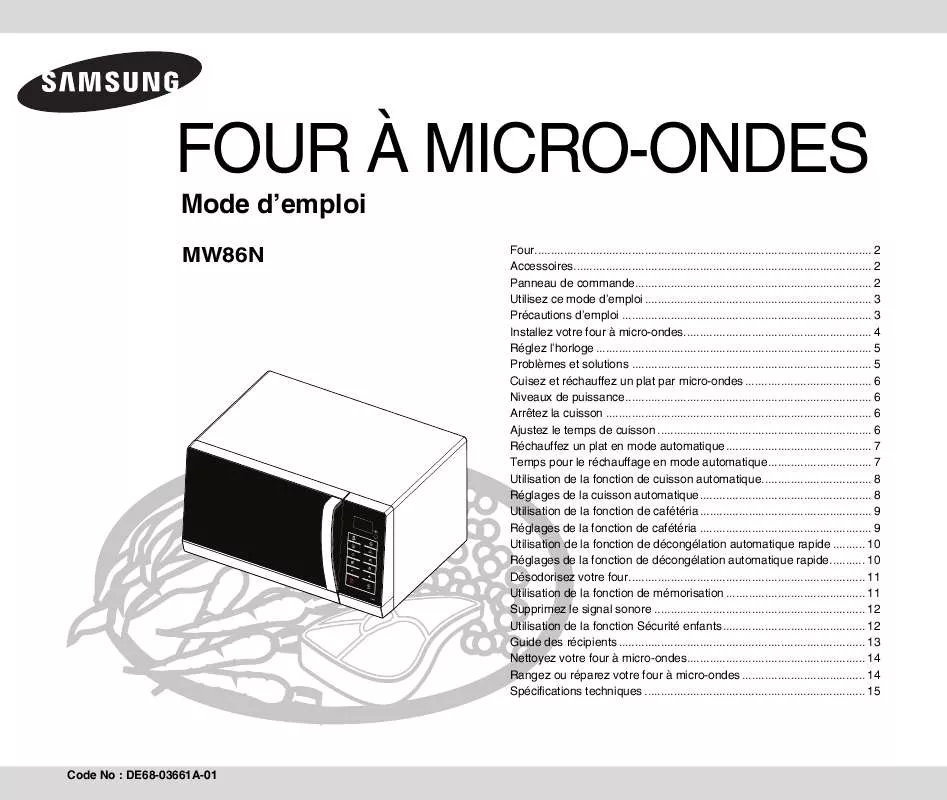 Mode d'emploi SAMSUNG MW86N-S