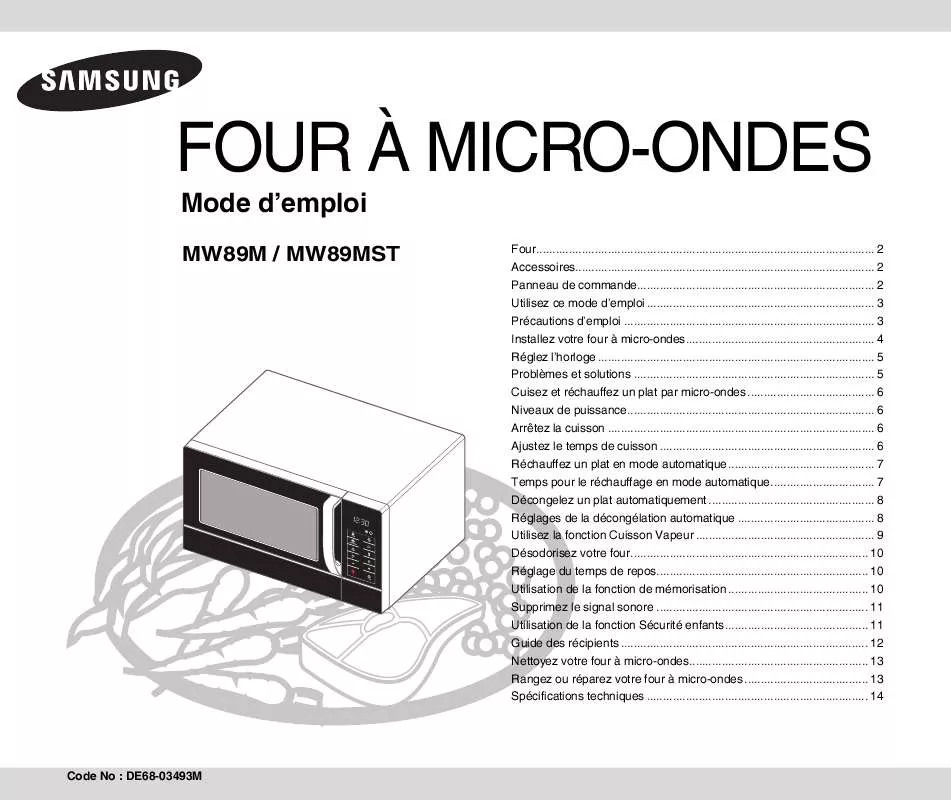 Mode d'emploi SAMSUNG MW89MST