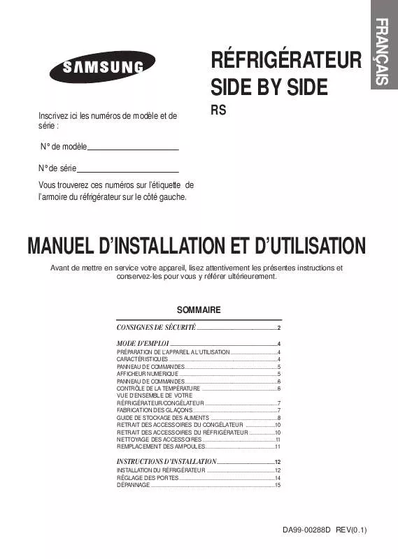 Mode d'emploi SAMSUNG RS20CCMS