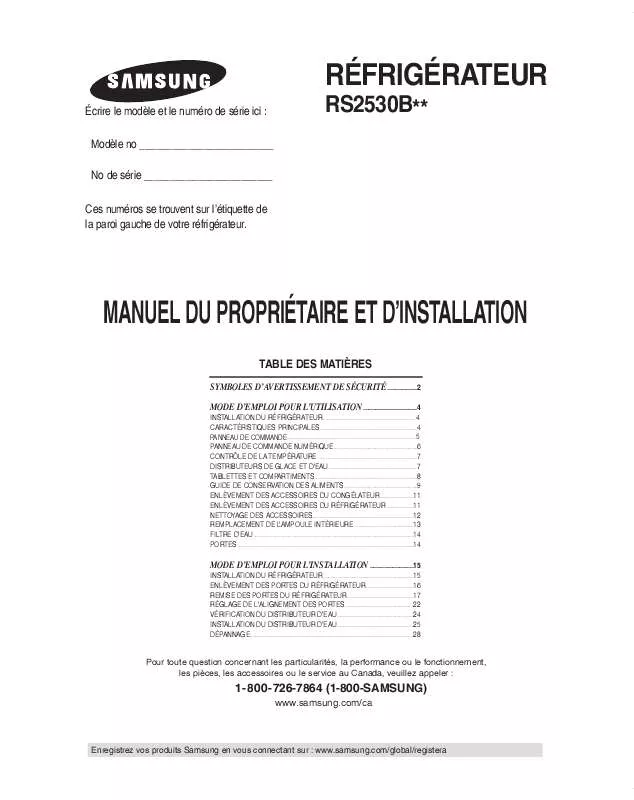 Mode d'emploi SAMSUNG RS2530BSH-XAC