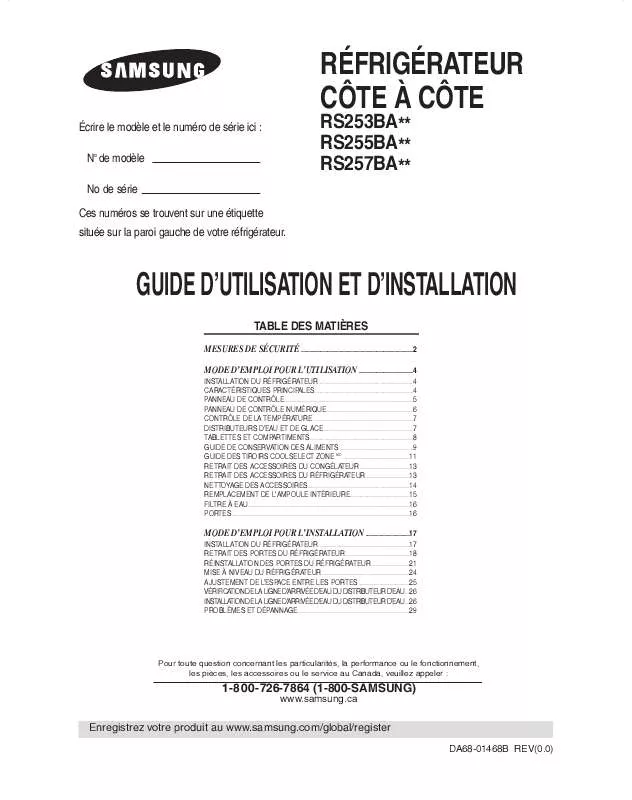 Mode d'emploi SAMSUNG RS255BABB