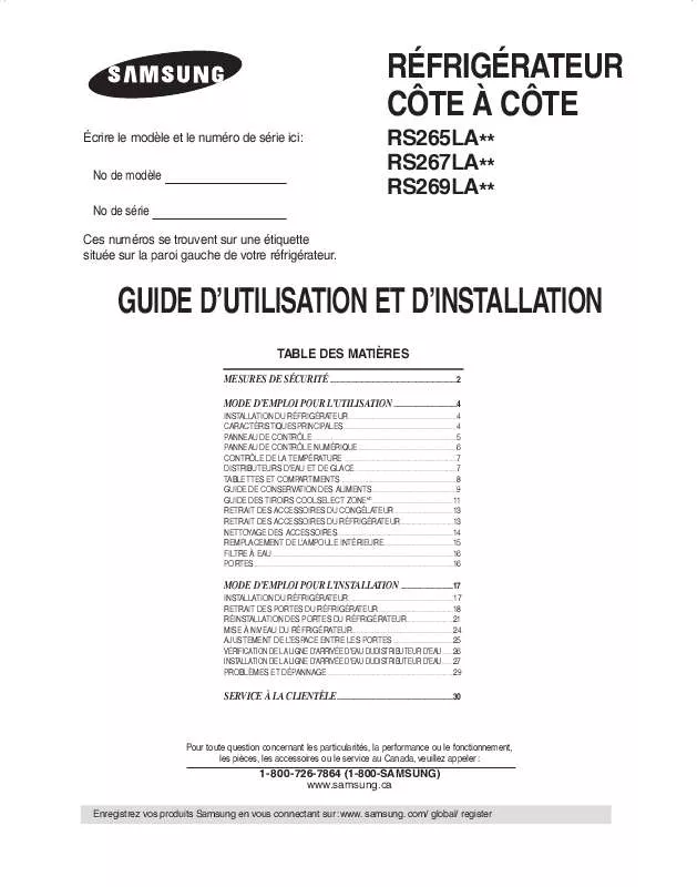 Mode d'emploi SAMSUNG RS267LABP-XAC