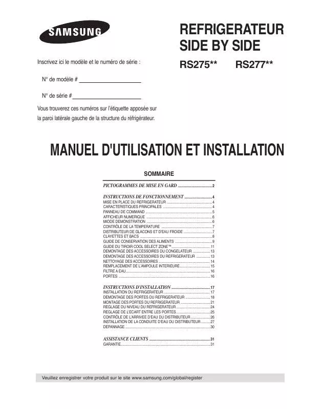 Mode d'emploi SAMSUNG RS277ACWP/XAC