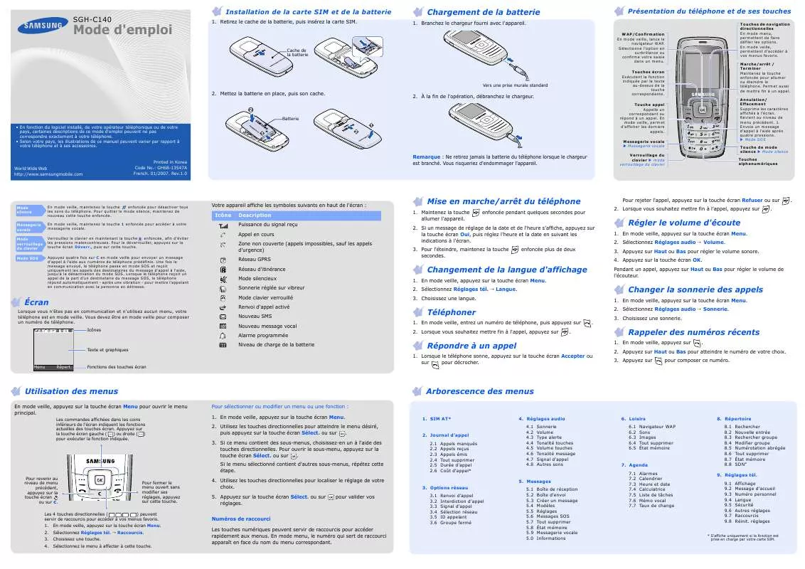 Mode d'emploi SAMSUNG SGH-C140