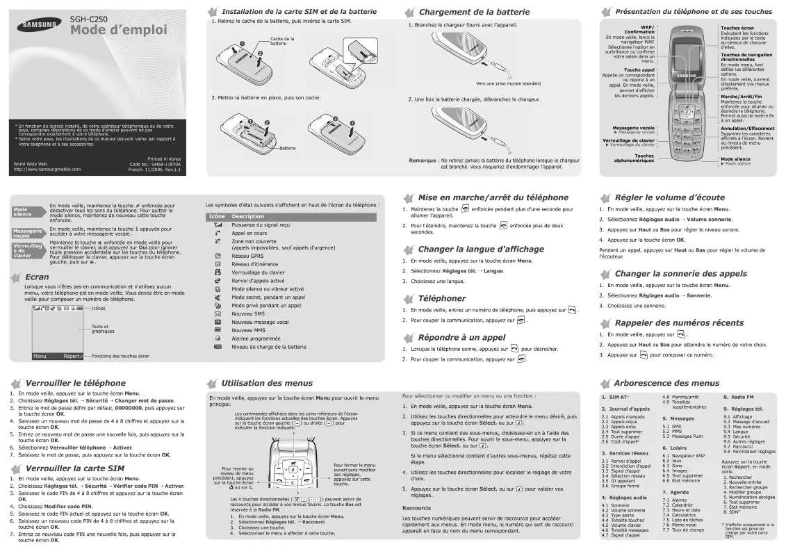 Mode d'emploi SAMSUNG SGH-C250