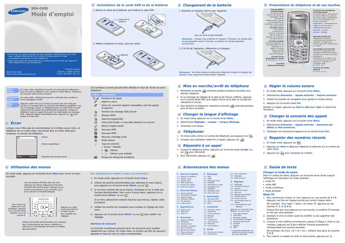 Mode d'emploi SAMSUNG SGH-C450