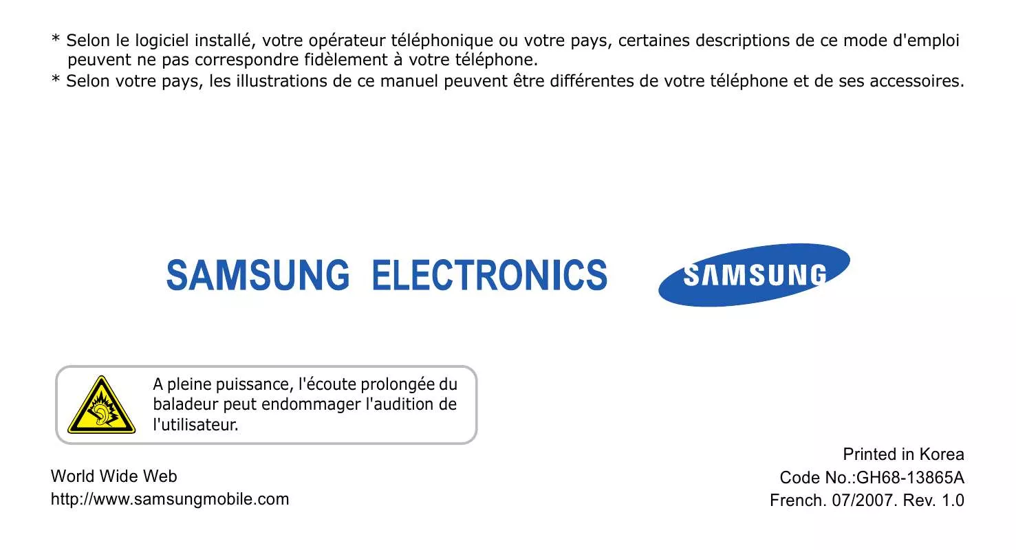 Mode d'emploi SAMSUNG SGH-E210