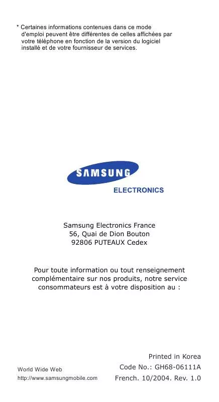 Mode d'emploi SAMSUNG SGH-E330