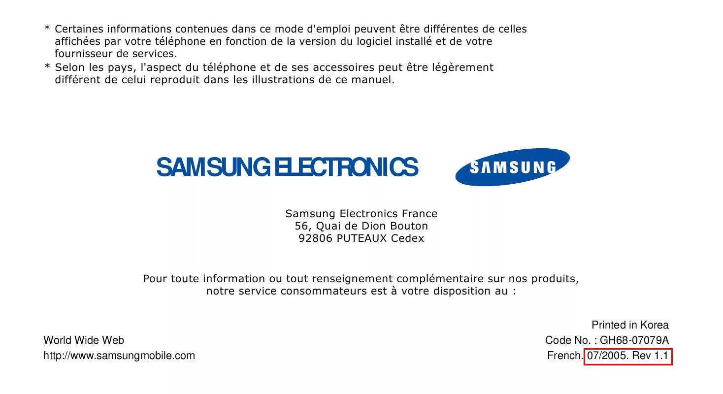 Mode d'emploi SAMSUNG SGH-E340