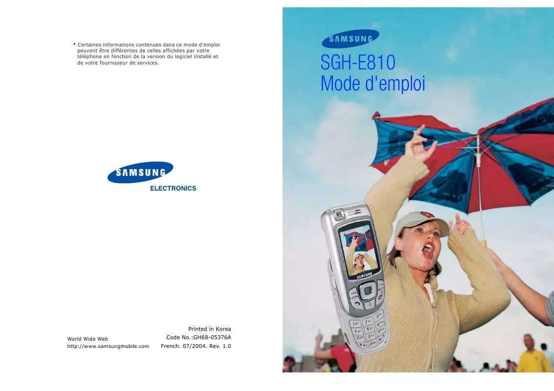 Mode d'emploi SAMSUNG SGH-E810