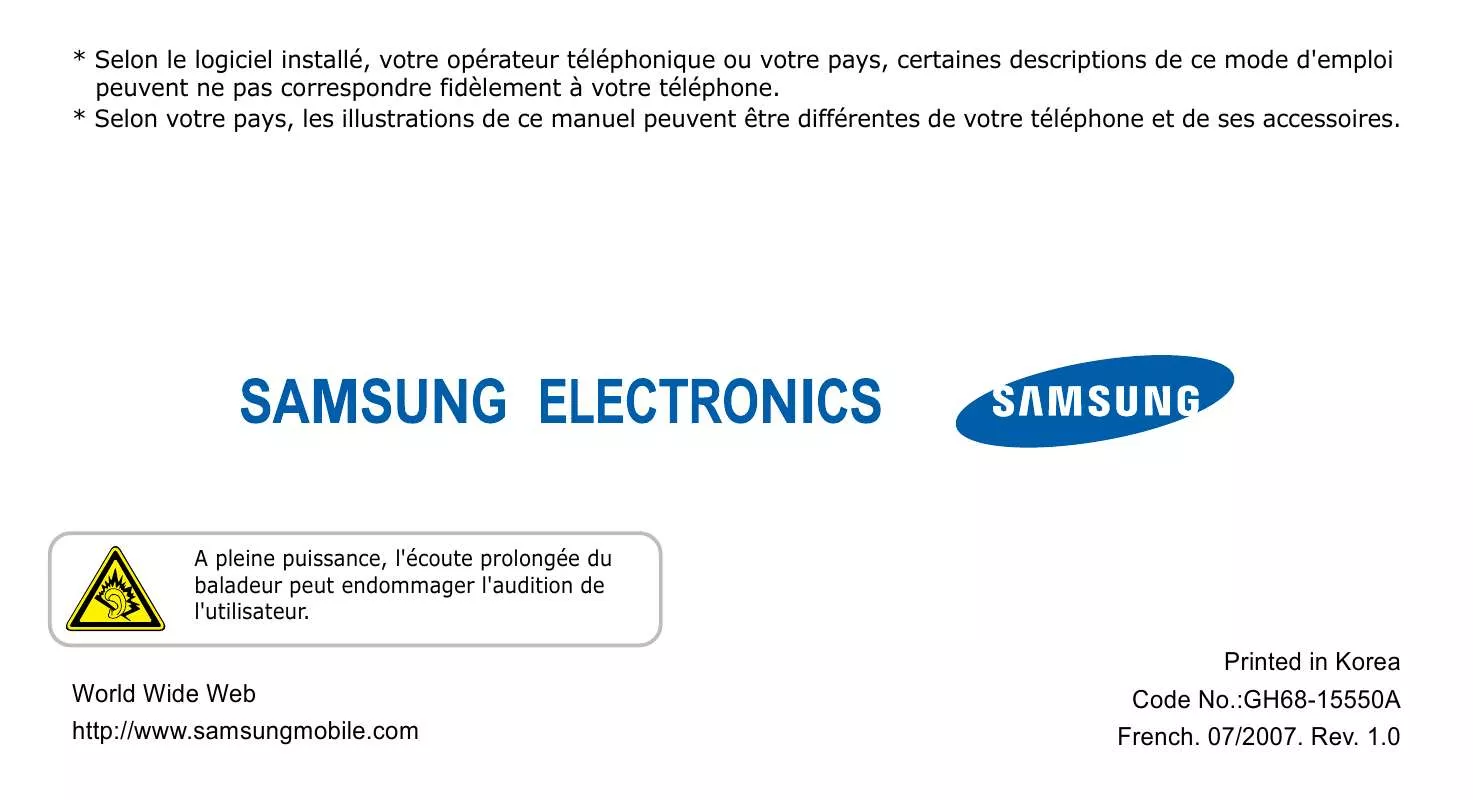 Mode d'emploi SAMSUNG SGH-J600E