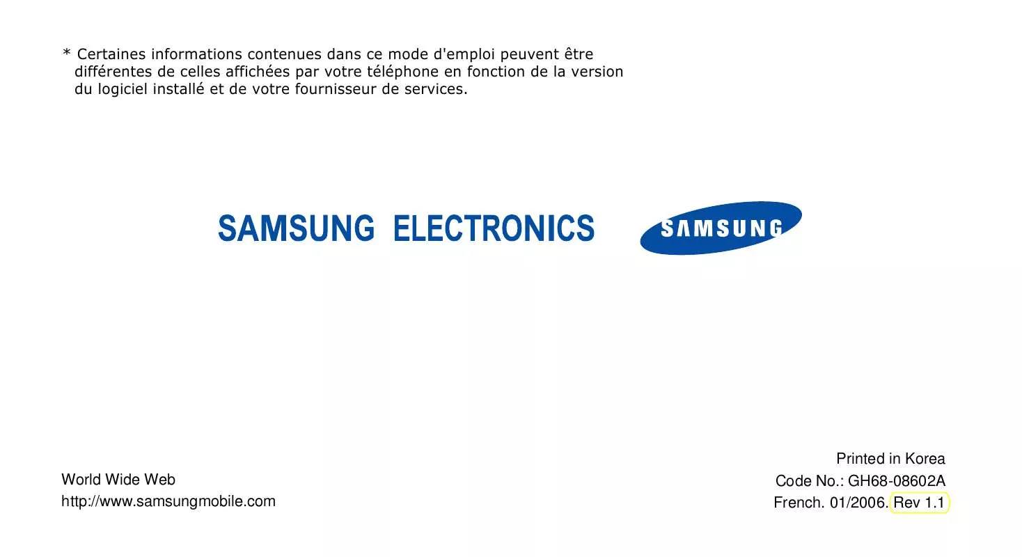 Mode d'emploi SAMSUNG SGH-P300