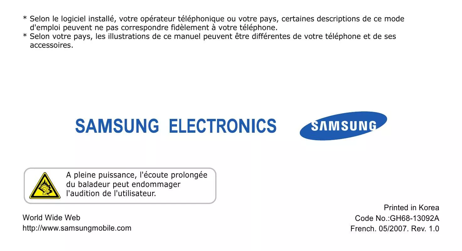 Mode d'emploi SAMSUNG SGH-U100