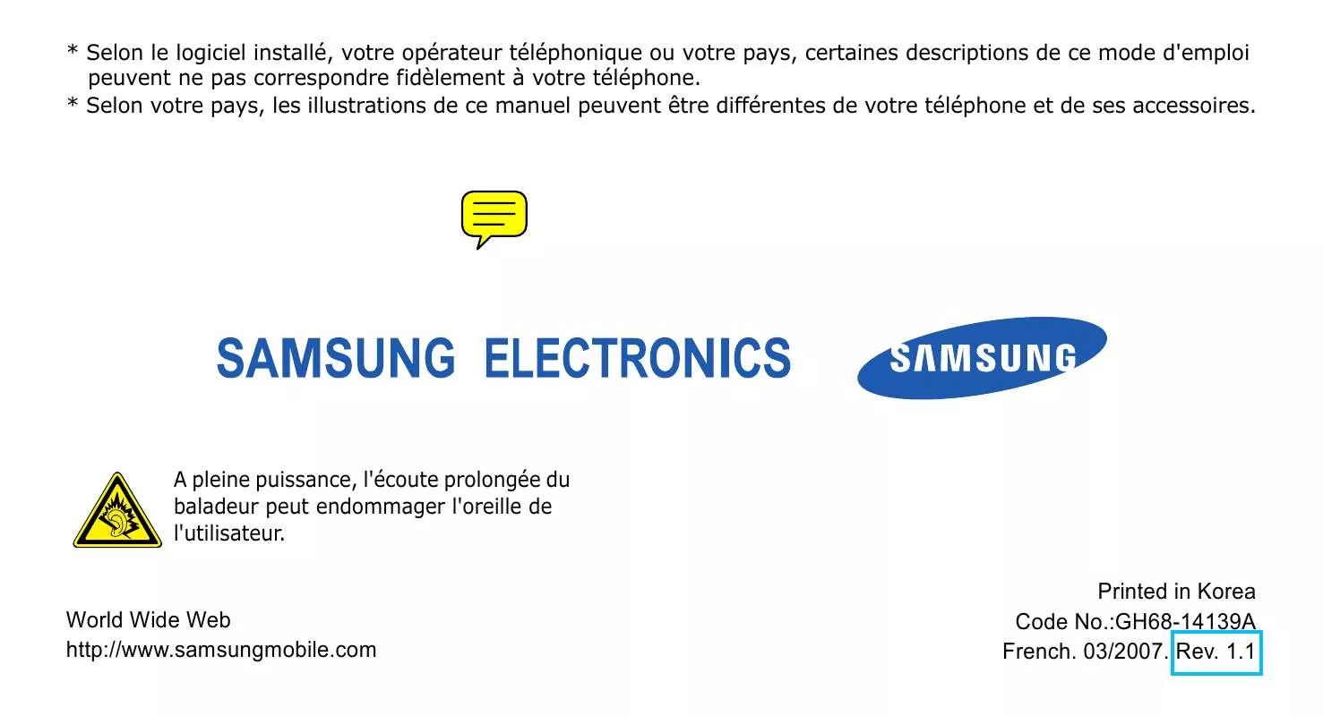 Mode d'emploi SAMSUNG SGH-U600B