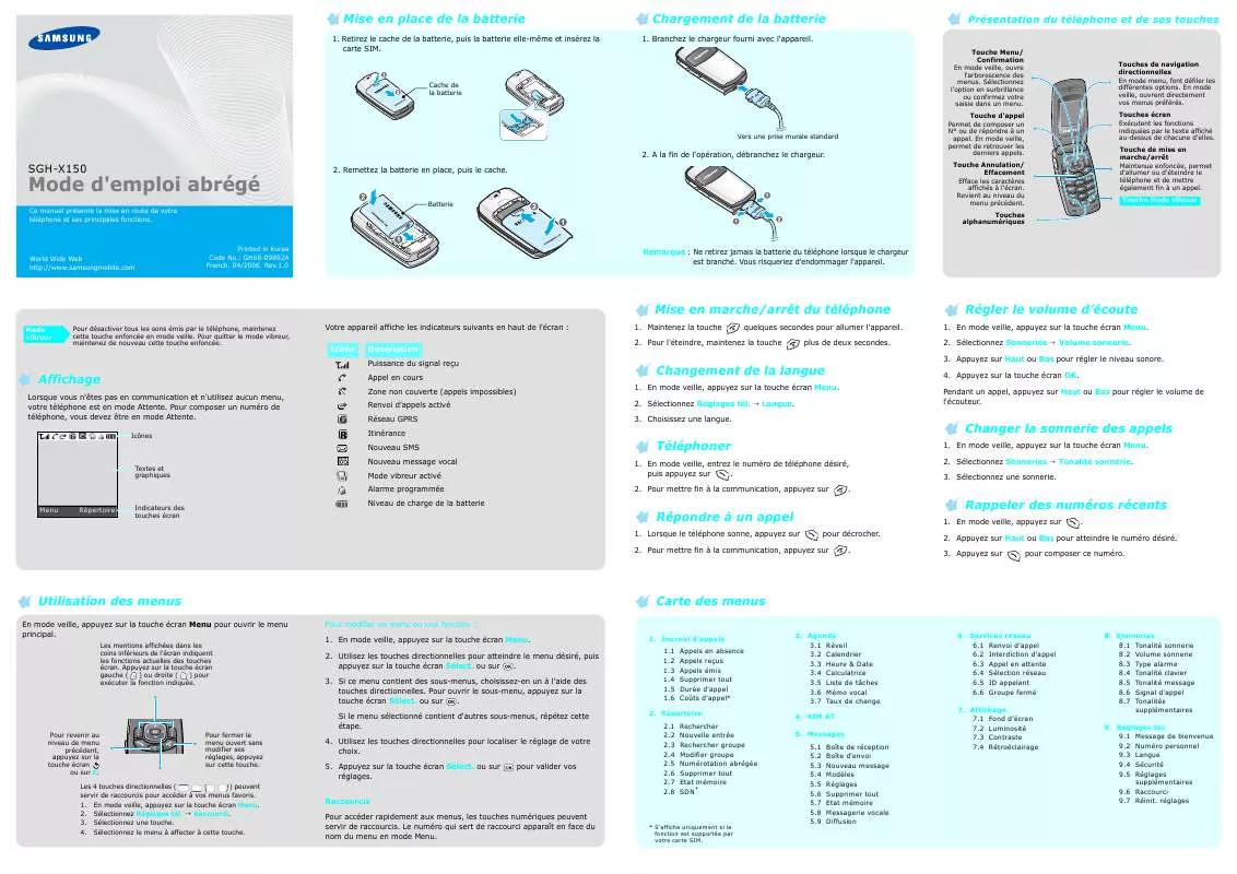 Mode d'emploi SAMSUNG SGH-X150