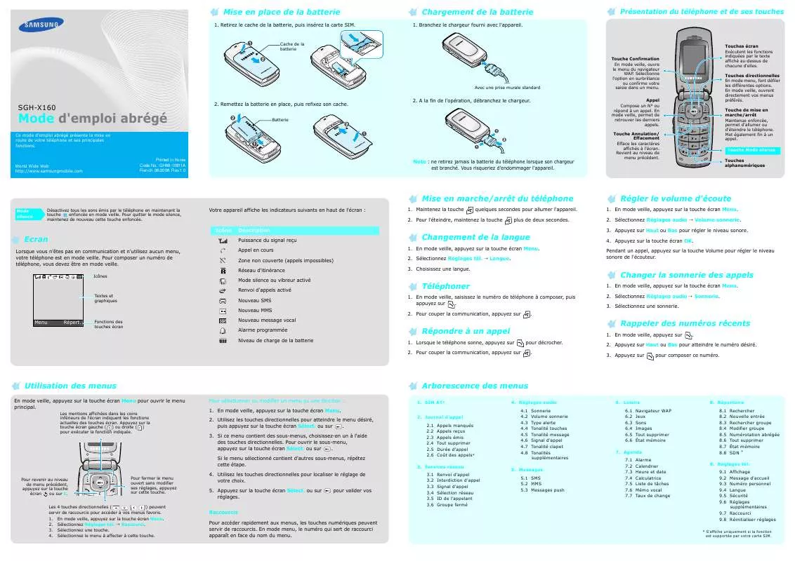 Mode d'emploi SAMSUNG SGH-X160