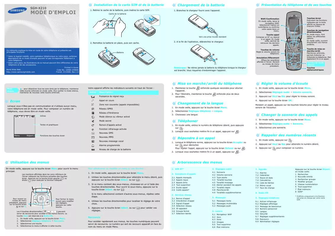 Mode d'emploi SAMSUNG SGH-X210