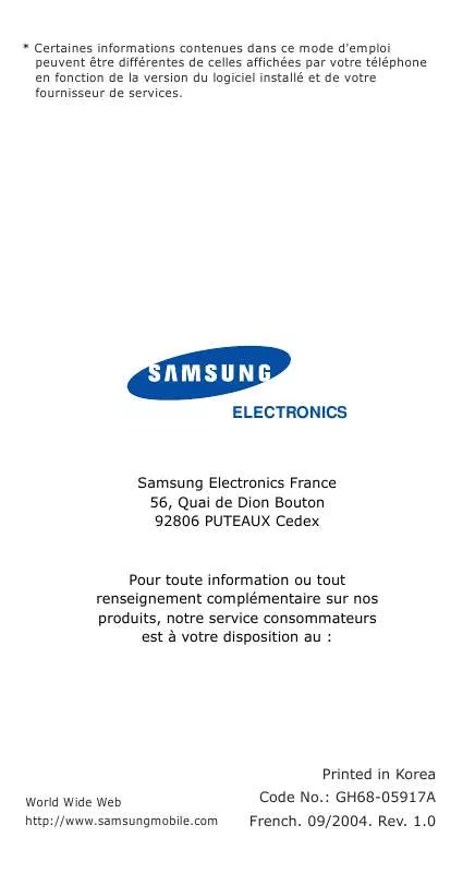 Mode d'emploi SAMSUNG SGH-X460