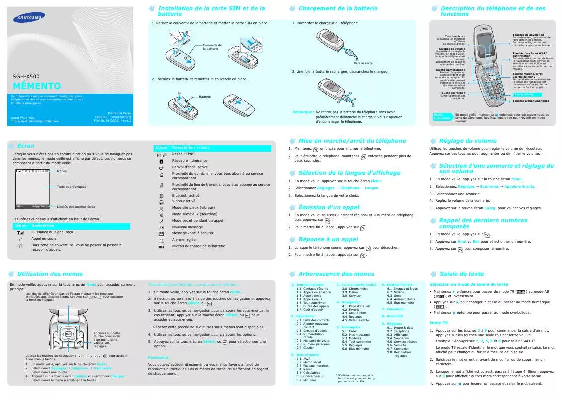 Mode d'emploi SAMSUNG SGH-X500