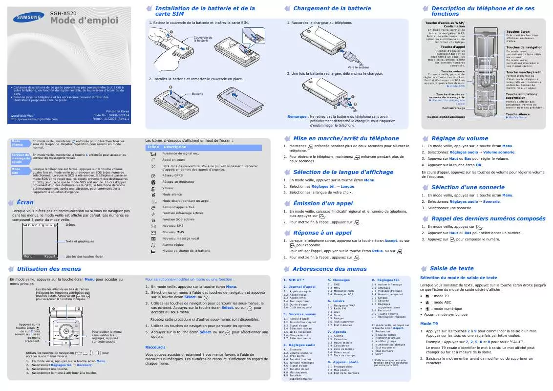 Mode d'emploi SAMSUNG SGH-X520
