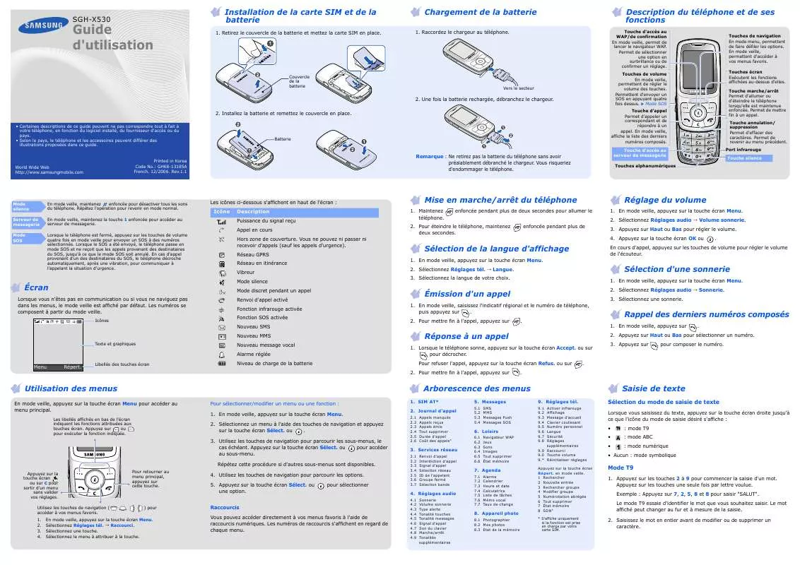 Mode d'emploi SAMSUNG SGH-X530