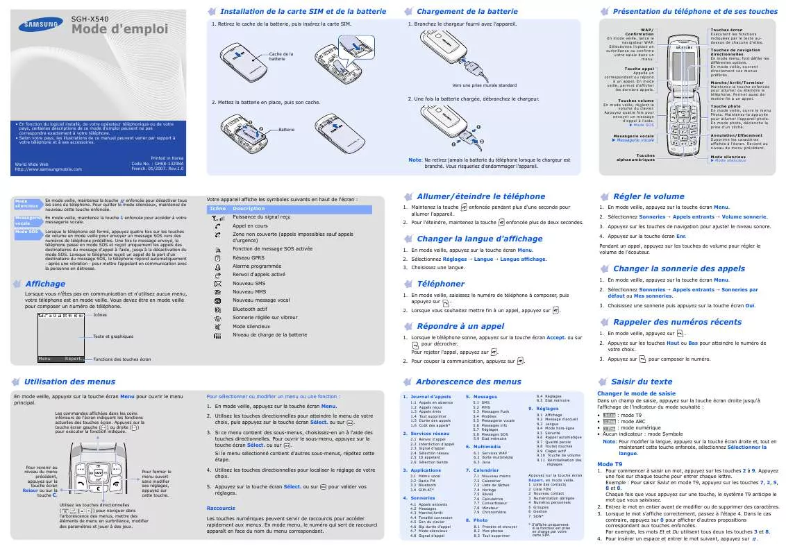 Mode d'emploi SAMSUNG SGH-X540