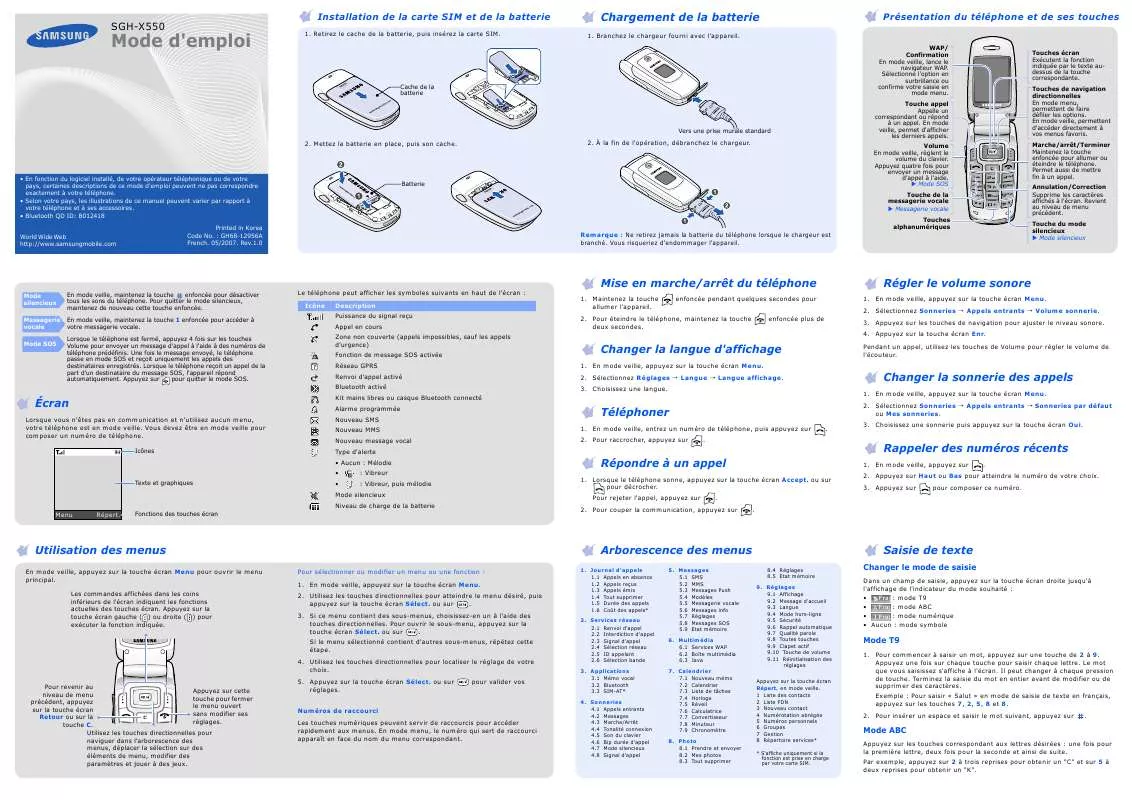 Mode d'emploi SAMSUNG SGH-X550