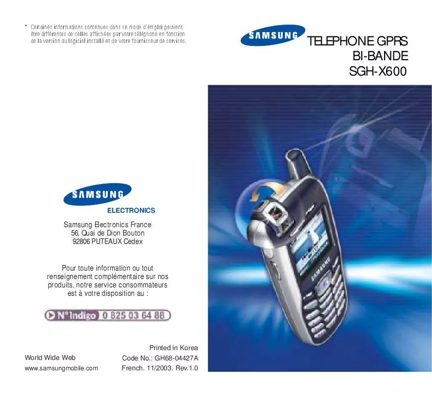 Mode d'emploi SAMSUNG SGH-X600