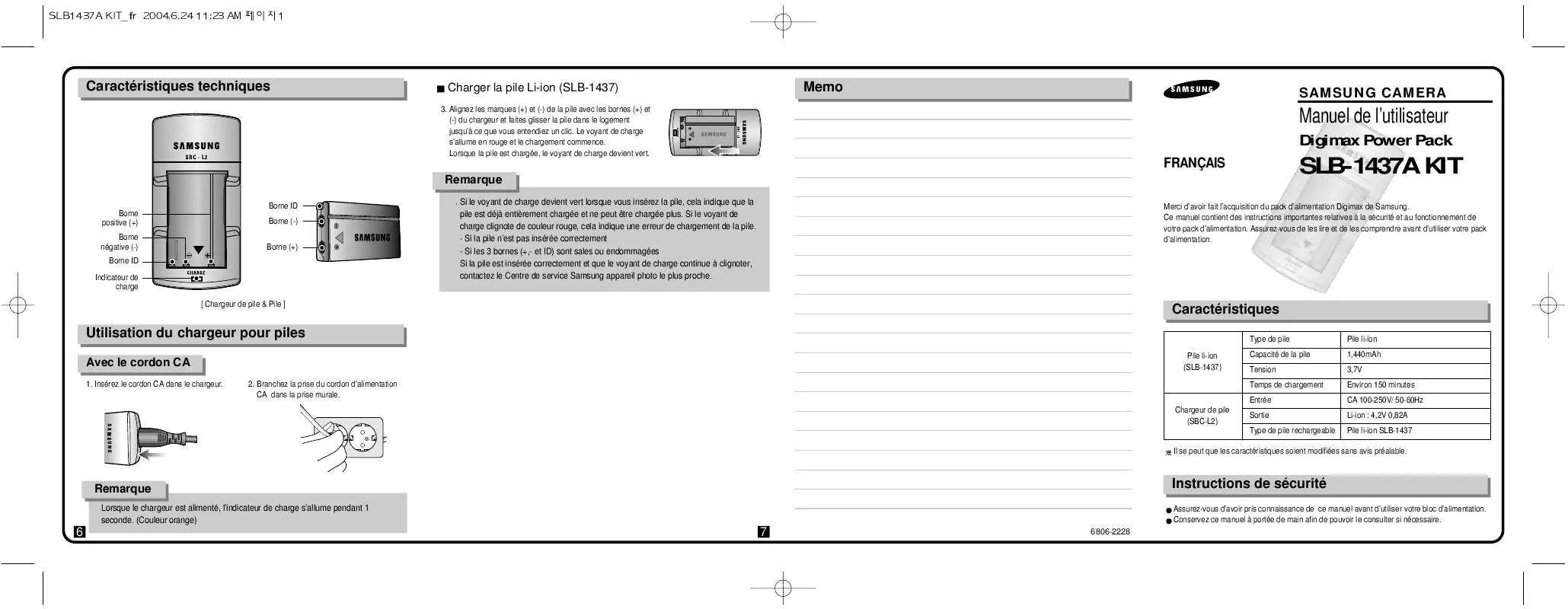 Mode d'emploi SAMSUNG SLB-1437