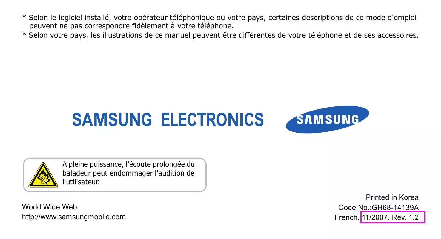 Mode d'emploi SAMSUNG U600