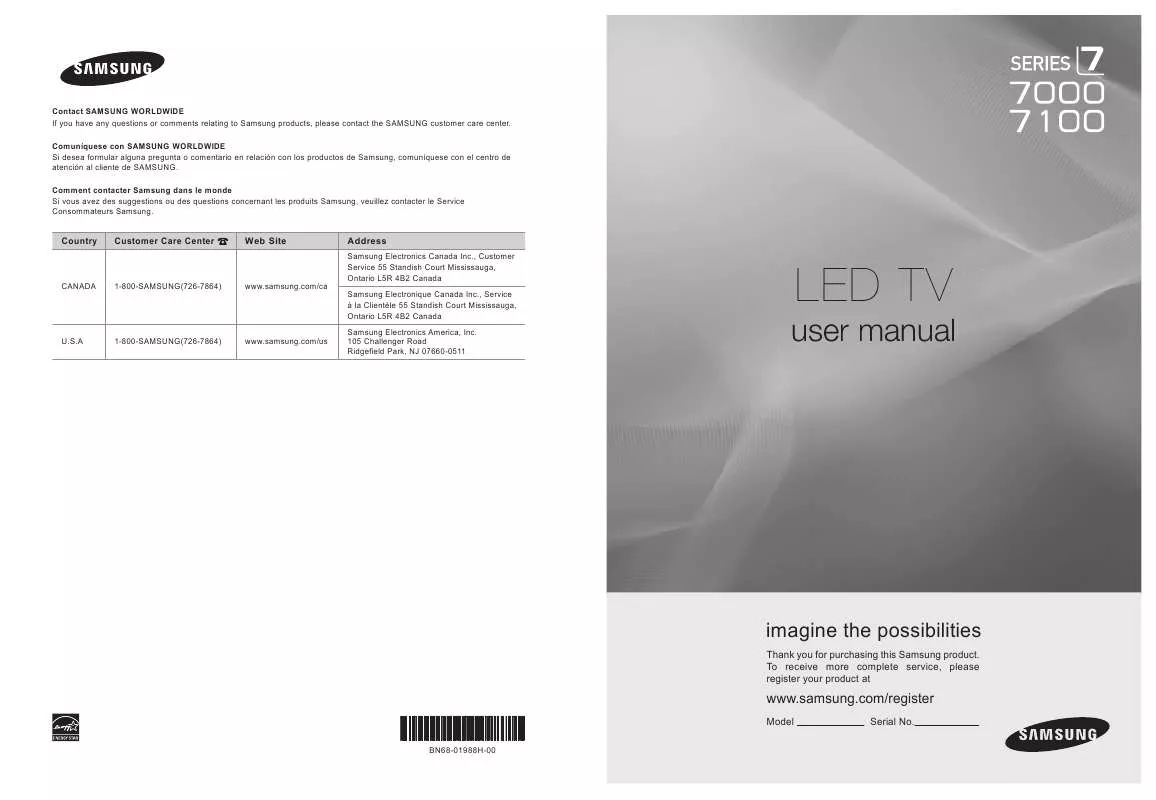 Mode d'emploi SAMSUNG UN40B7000