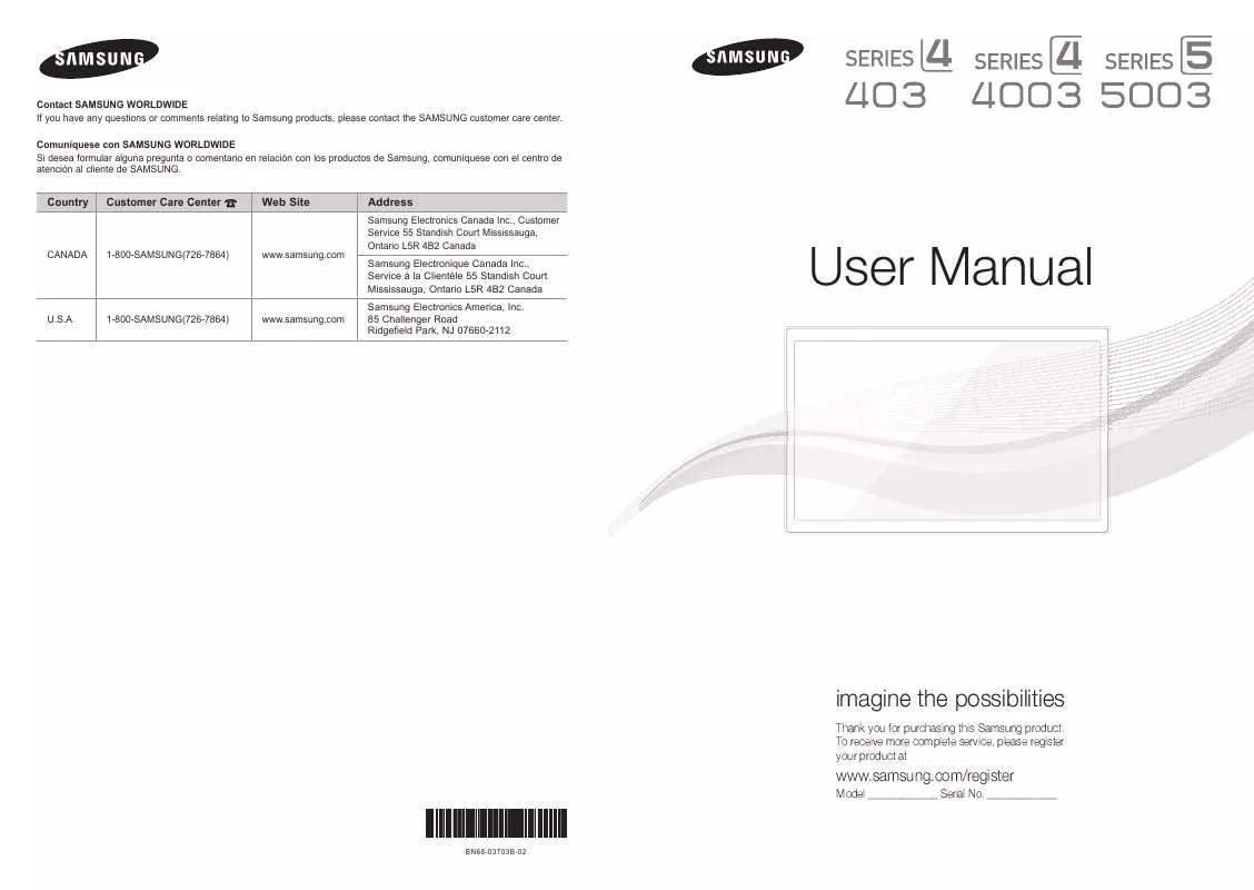 Mode d'emploi SAMSUNG UN40D5003BF