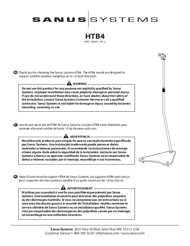 Mode d'emploi SANUS HOME THEATER IN A BOX GLASS BASE-HTB4