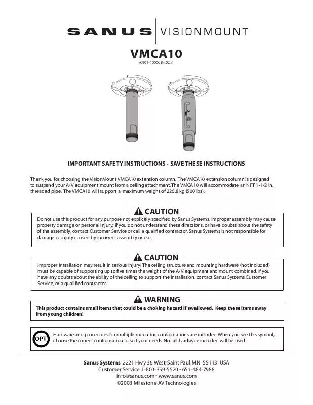 Mode d'emploi SANUS VISIONMOUNT ADJUSTABLE EXTENSION COLUMN FOR VMCM1-VMCA10B