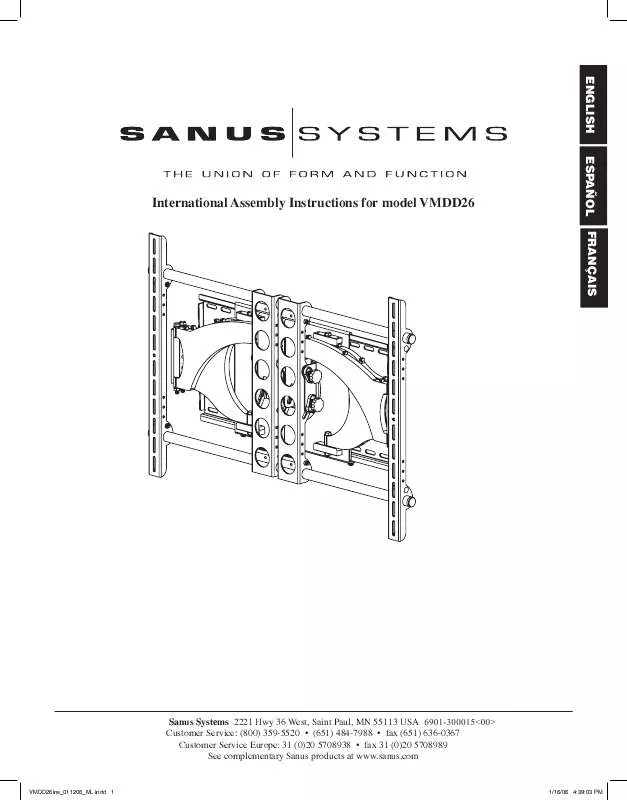 Mode d'emploi SANUS VISIONMOUNT FLAT PANEL WALL MOUNT-VMDD26