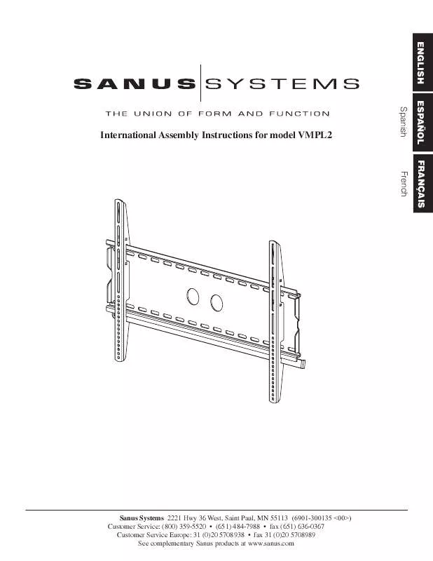 Mode d'emploi SANUS VISIONMOUNT FLAT PANEL WALL MOUNT-VMPL2