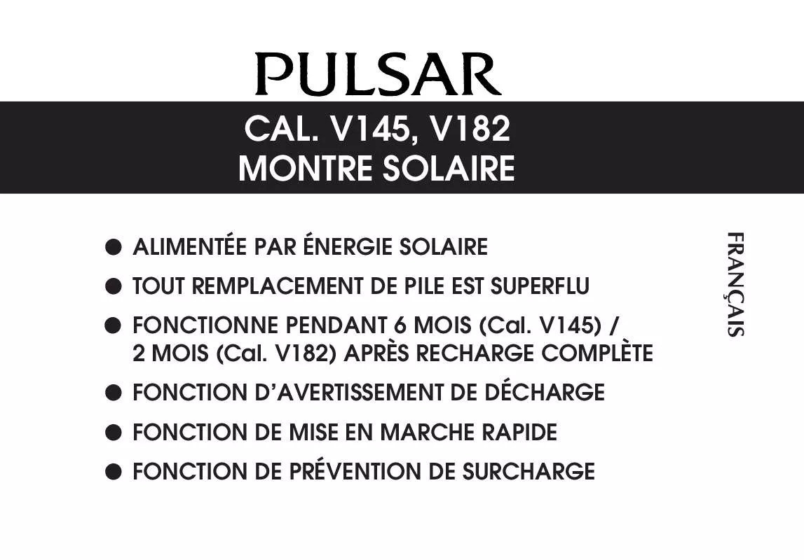 Mode d'emploi SEIKO PULSAR V145