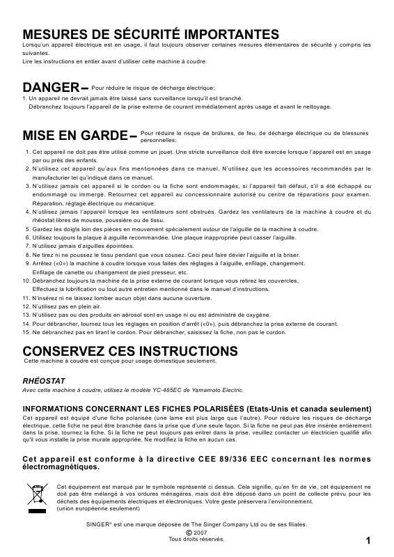 Mode d'emploi SINGER 8770 CURVY