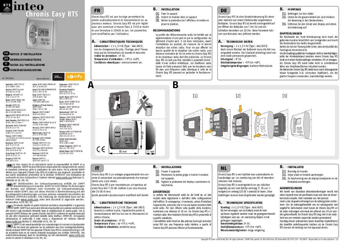 Mode d'emploi SOMFY CHRONIS EASY RTS