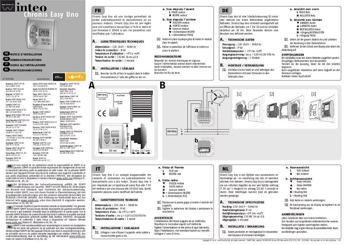 Mode d'emploi SOMFY CHRONIS EASY UNO