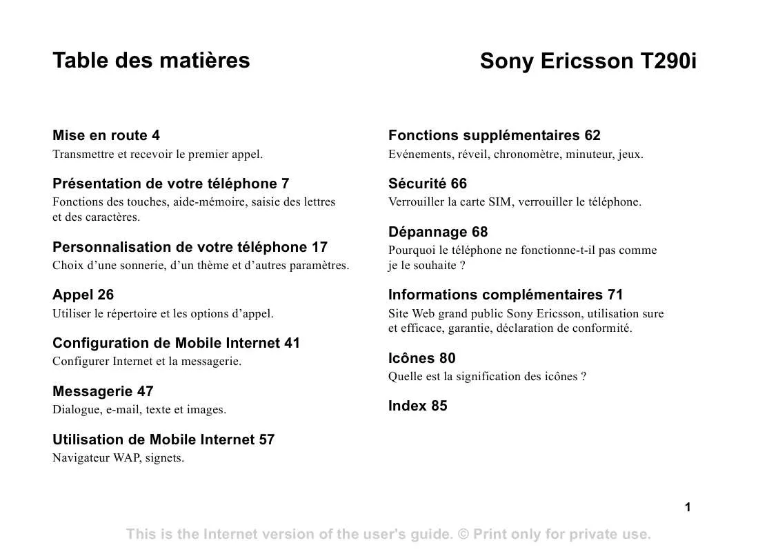 Mode d'emploi SONY ERICSSON T290I