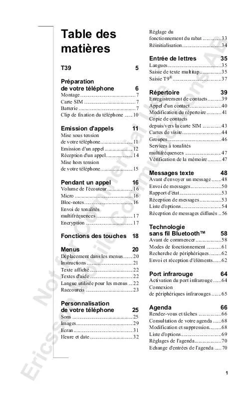 Mode d'emploi SONY ERICSSON T39M