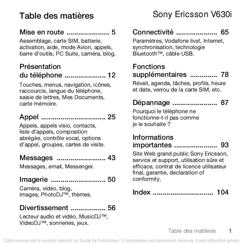 Mode d'emploi SONY ERICSSON V630I