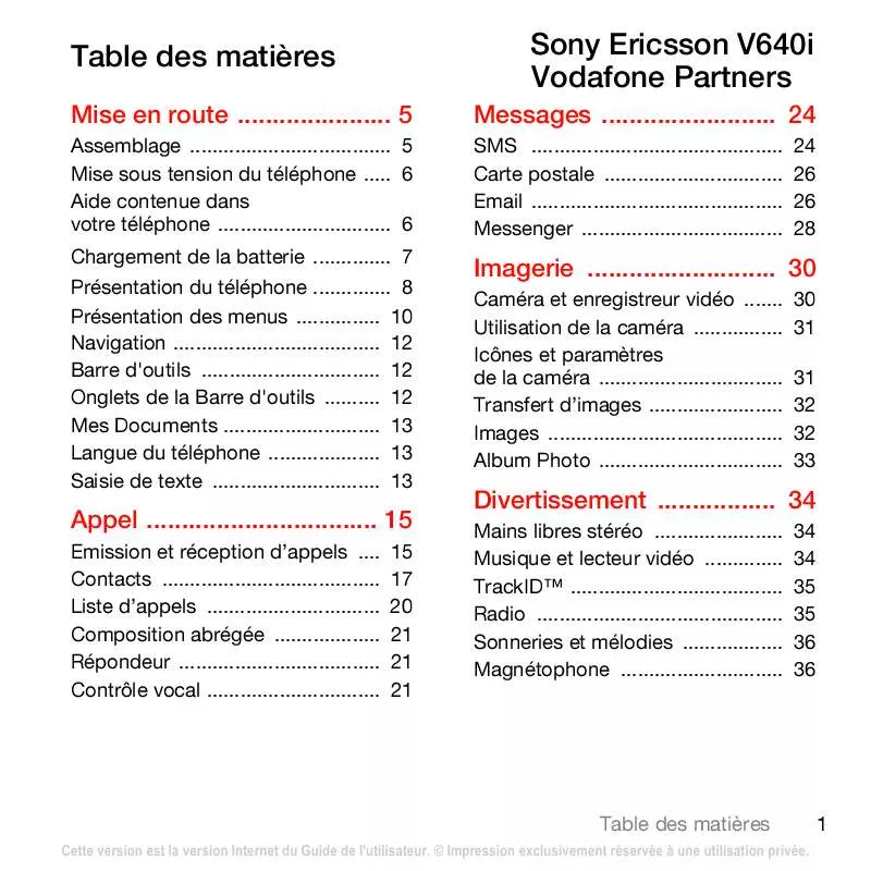 Mode d'emploi SONY ERICSSON V640I