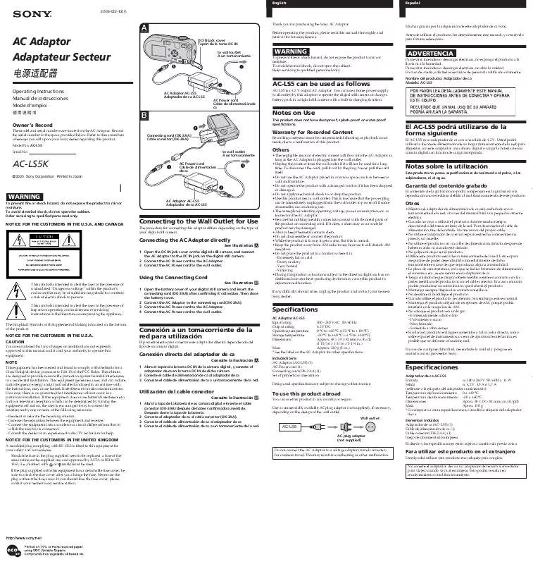 Mode d'emploi SONY AC-LS5K