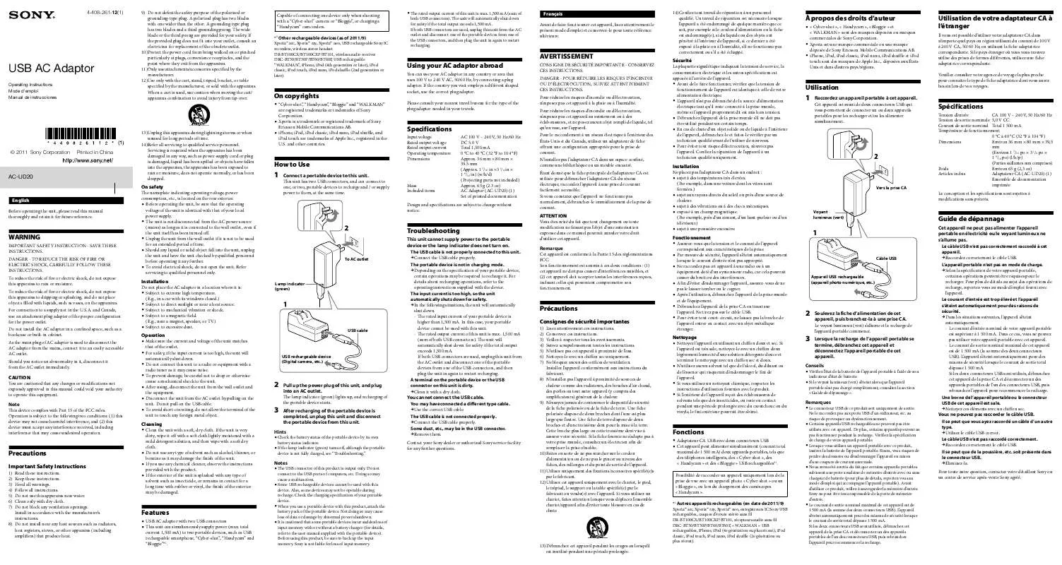 Mode d'emploi SONY AC-UD20